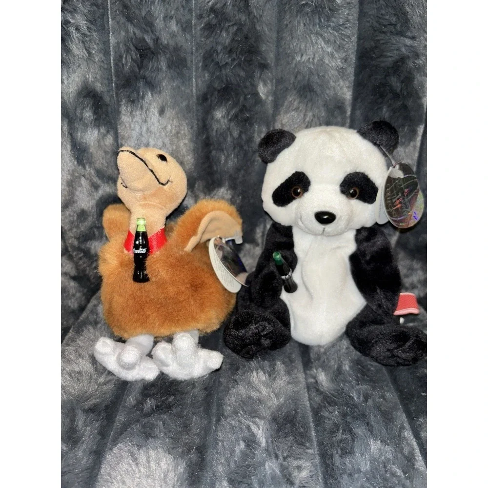 Lot of 2 Coca Cola 1999 International Bean Bag Plush Kelp Kiwi Zongshi Panda